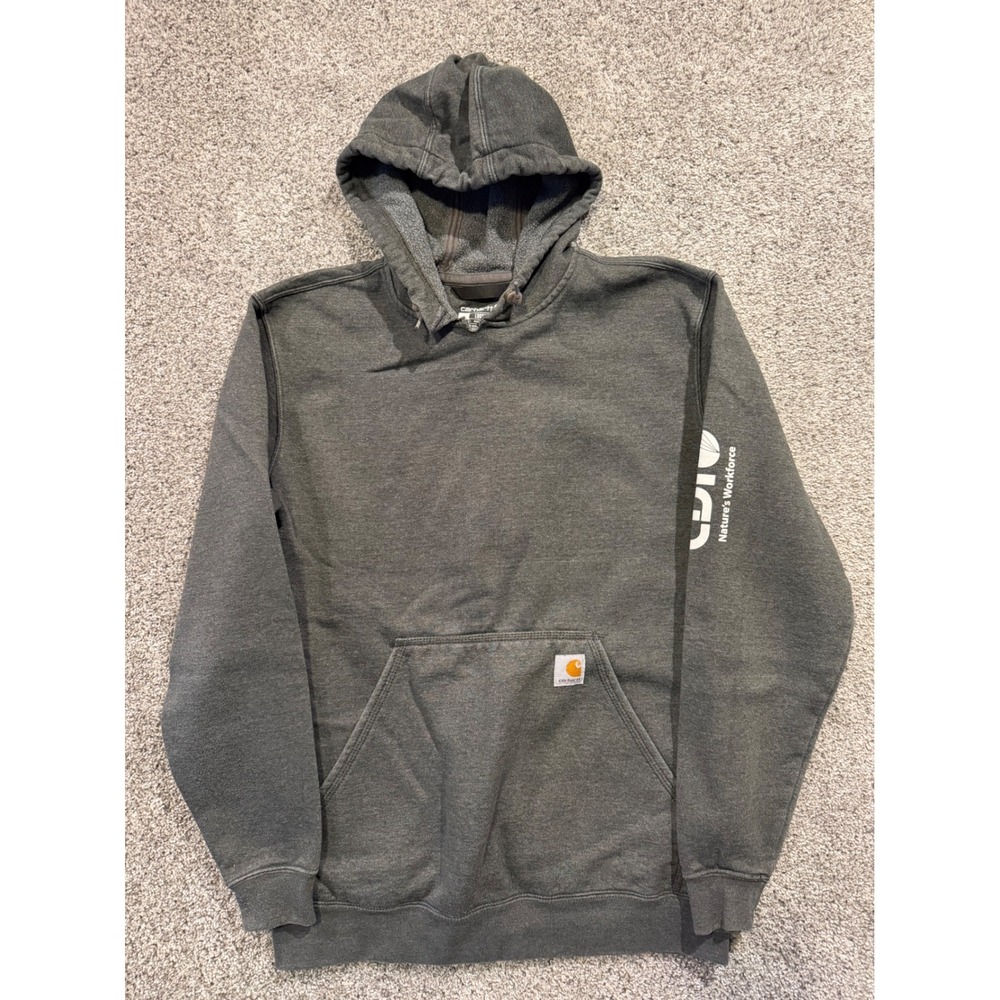 Carhartt Hoodie Mens Medium Gray K121 Loose Fit CDI Natures Workforce Graphic *